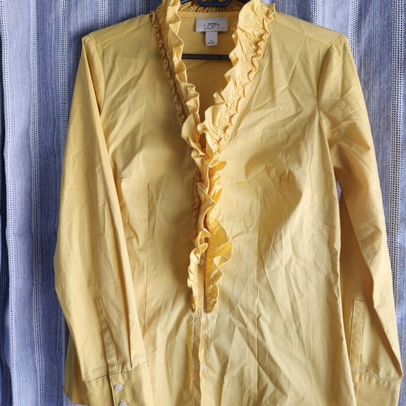 LOFT Sunny Yellow Ruffle Top - Picture 1 of 3